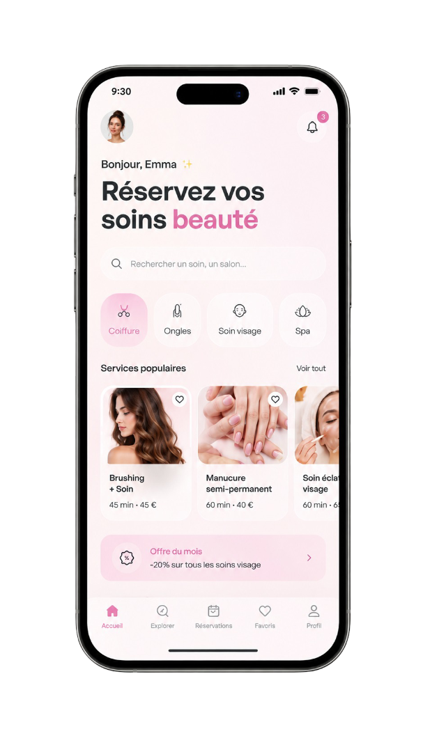 Accueil de l’application My beauty