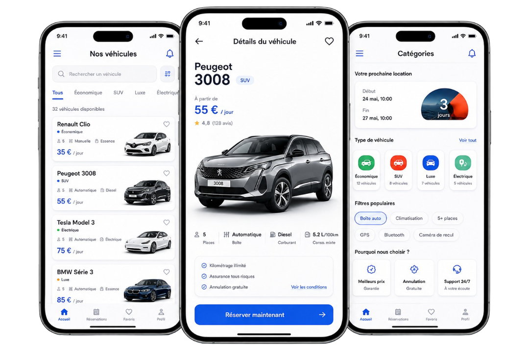 Aperçu de l’application Location de voitures