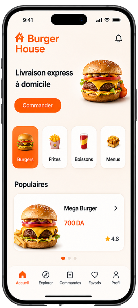 Interface mobile Fast-food